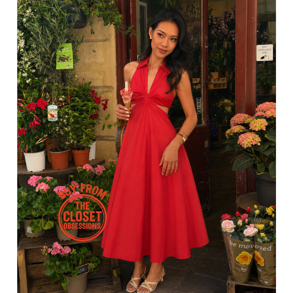 Mango NWT Red Cotton Cutout A-Line Maxi Dress 6 8 - Picture 12 of 16
